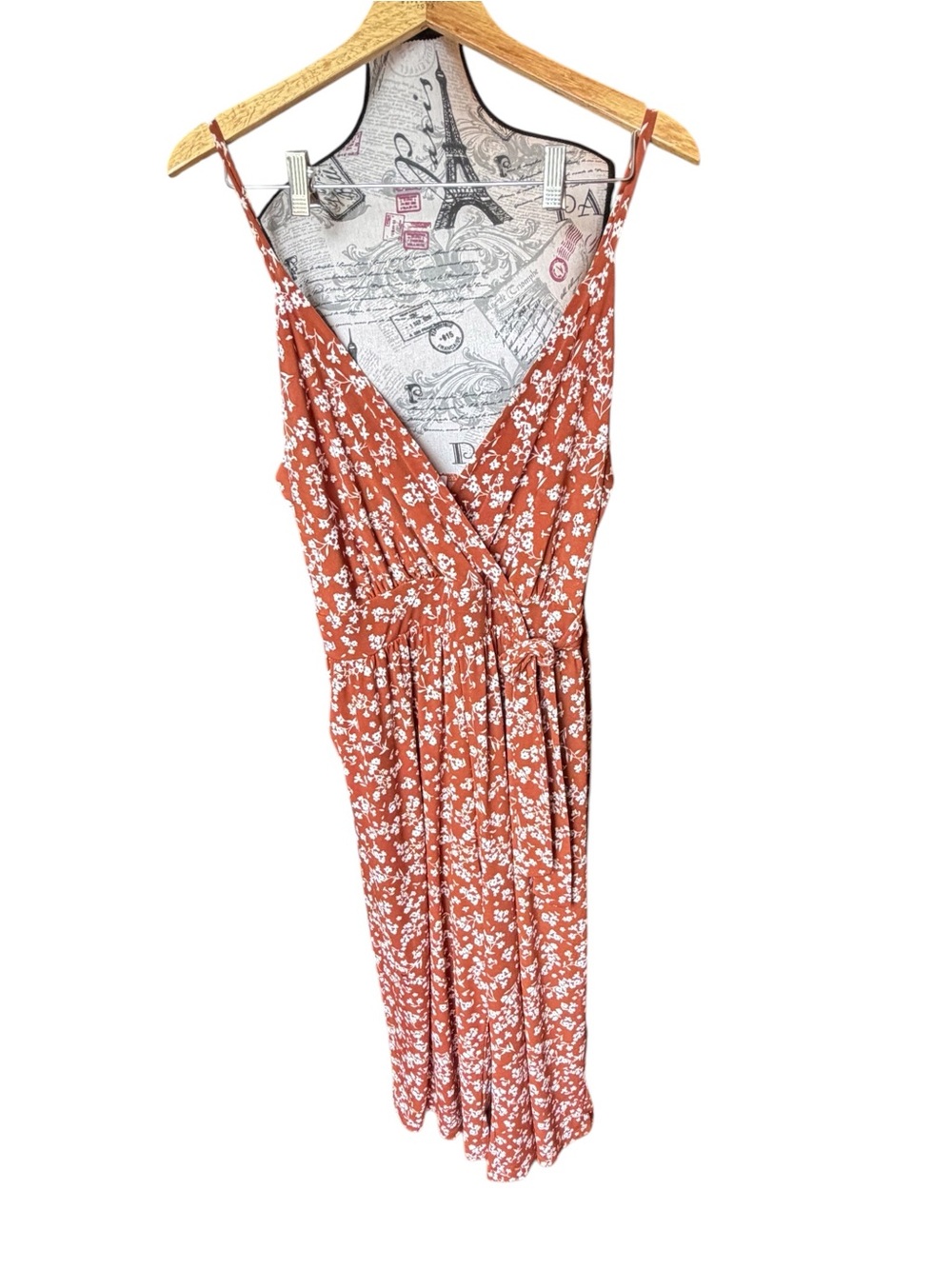 Kaileigh Rust Orange Floral Wrap Jumpsuit
